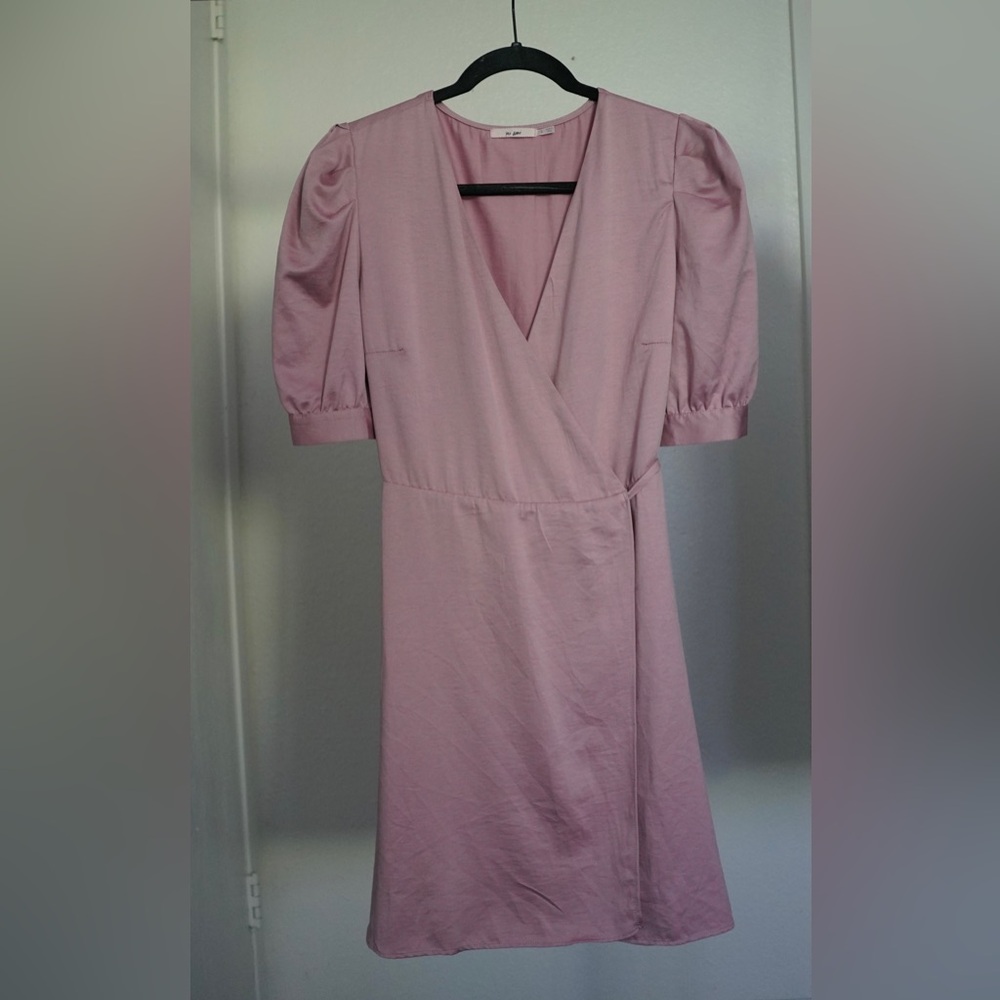 Soft Pink Satin Wrap Dress (size: L)
